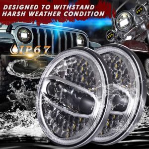 7 LED vezetõ fényszóró kerek fényszóró Halo gyűrûvel Harley For Jeephez