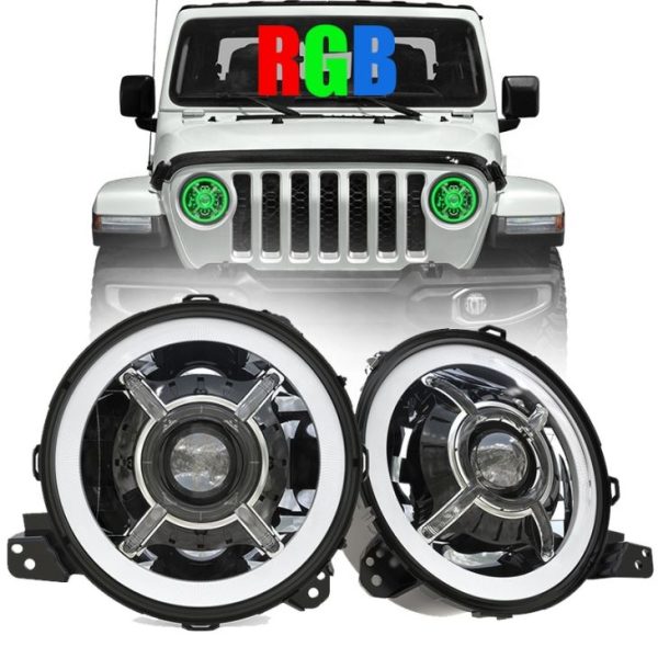 Új érkezési színváltó 9 hüvelykes Led Halo fények Jeep Wrangler JL 2018+ RGB JL Led fényszórókhoz