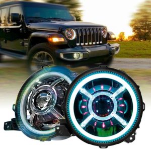 9 hüvelykes kerek Jeep JL 2018 RGB gyűrűs Jeep Wrangler színváltó Halo Led fényszórók