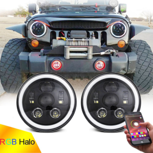 RGB Halo LED fényszóró 7 hüvelykes Jeep Wrangler JK JL többfunkciós RGB fényszóróhoz